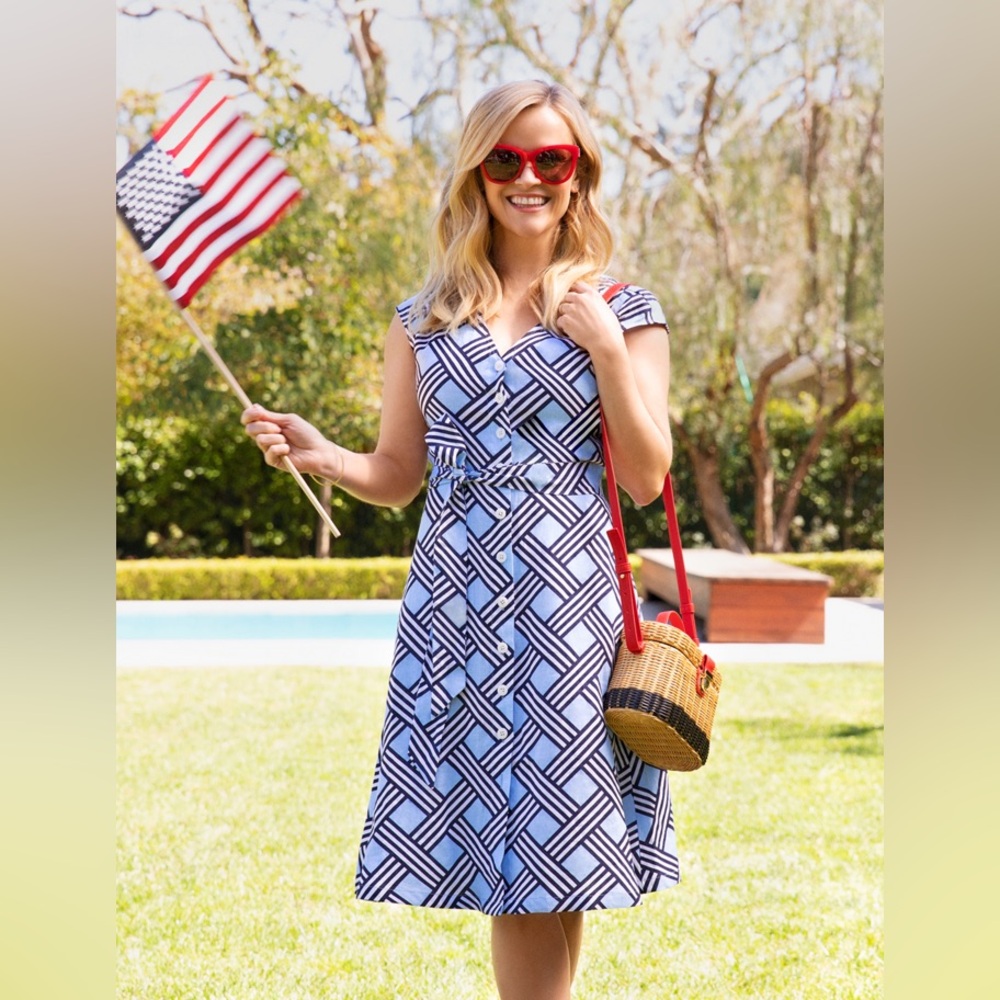 Draper James linen lattice v neck dress